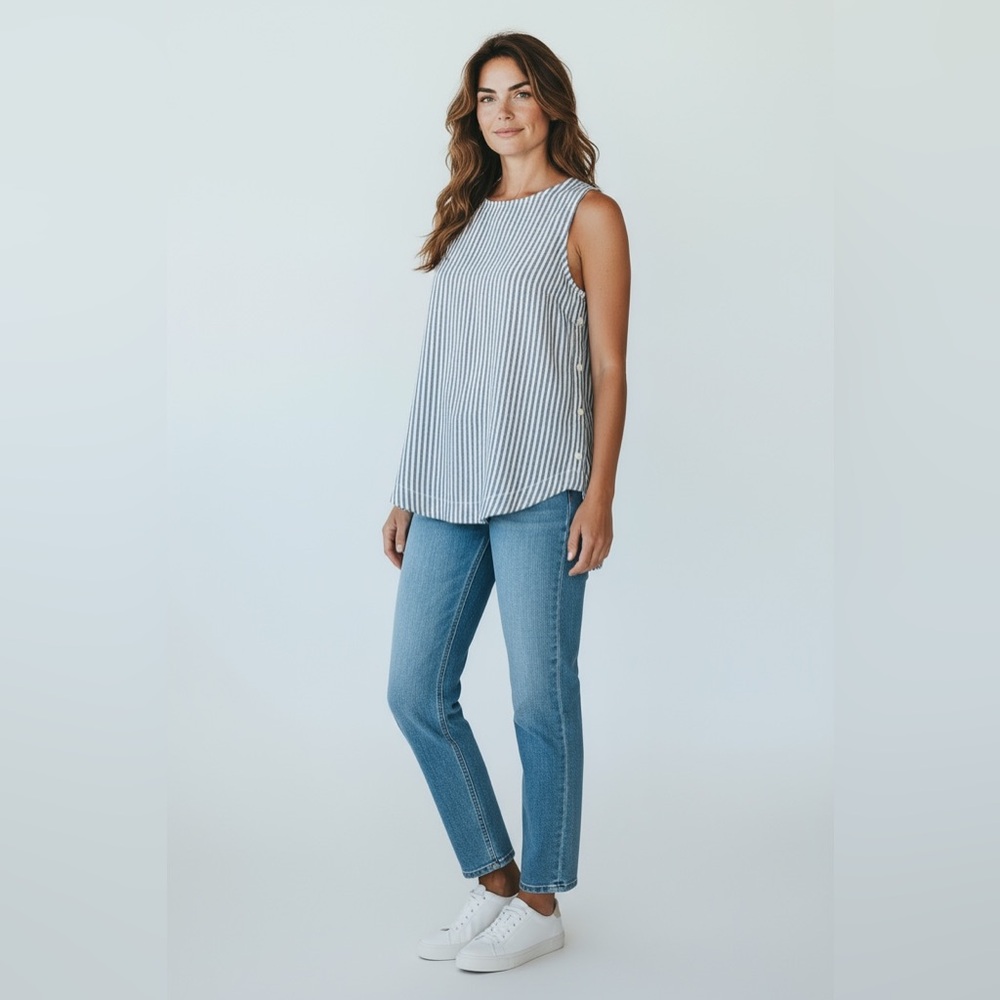 Beachlunchlounge Blue Pigeon Linen Sleeveless Top Small